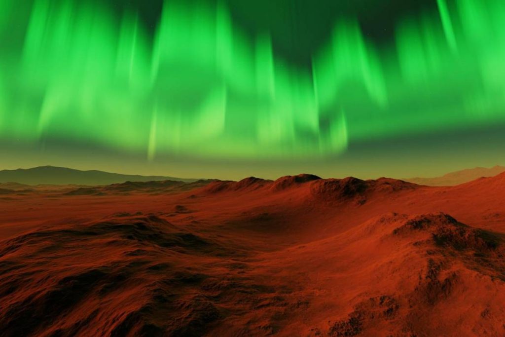 Un'aurora sorprendente tinge di verde il cielo marziano