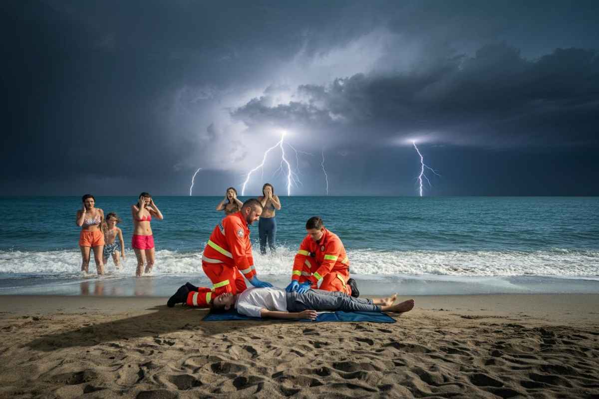Fulmine in spiaggia: 69enne salvato dai soccorritori a Piombino
