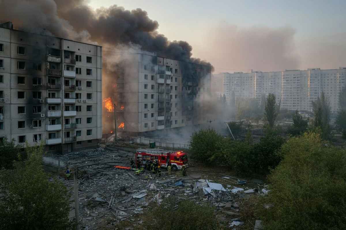 Droni in azione su Kiev: tre edifici in fiamme nel caos mediatico