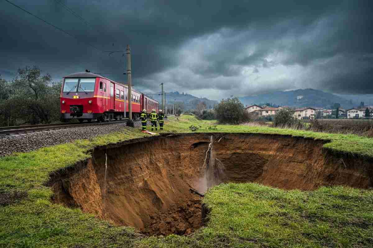 Maltempo in Lombardia: treno bloccato a pochi passi da una voragine inquietante