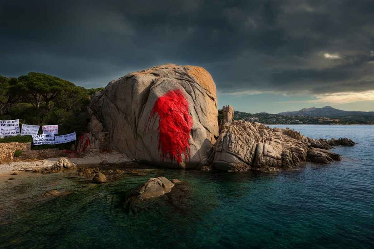 Proteste in Sardegna: la vernice rosso sangue segna la roccia della Costa Smeralda contro i soldati israeliani