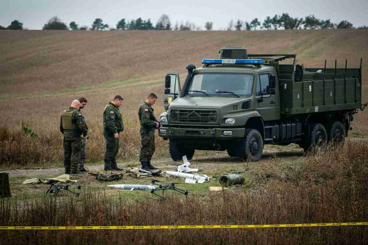 Scoperta a Varsavia: sette droni e resti di un missile nel mirino delle autorità