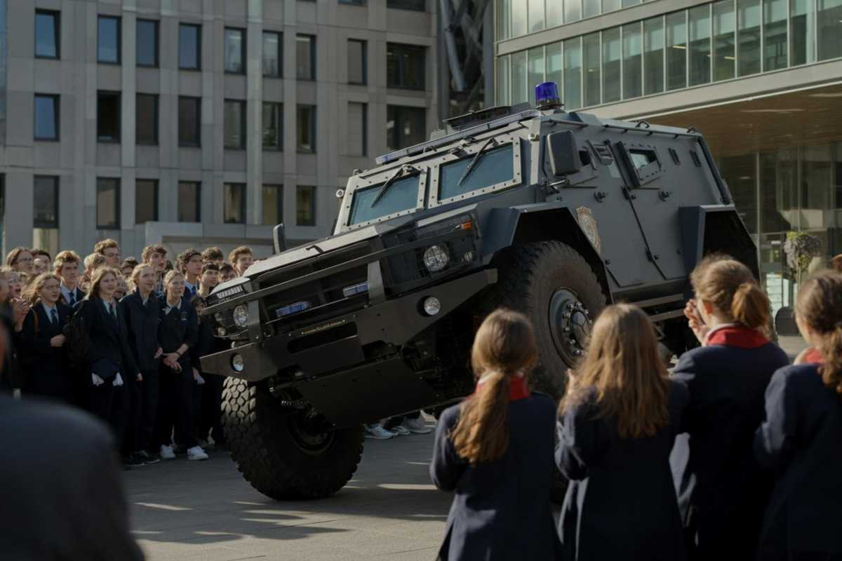 Blindato della penitenziaria dimenticato senza freno a mano: il clamoroso incidente davanti agli studenti
