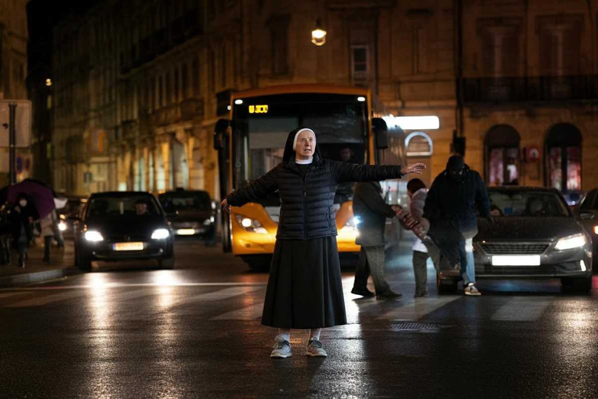 Il miracolo al Colosseo: la suora “pizzardone” sblocca il traffico e manda tutti a casa prima