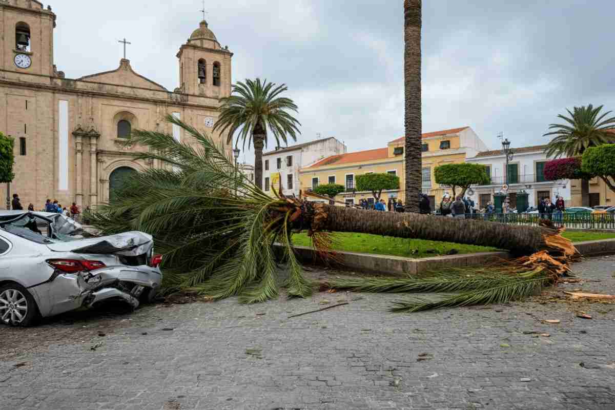 Una palma crolla a Trani e colpisce un'auto: il video shock della tragedia sfiorata